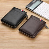 Leather Men Wallet High Mini Small Zipper Wallet RFID Male Purse
