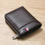 Leather Men Wallet High Mini Small Zipper Wallet RFID Male Purse