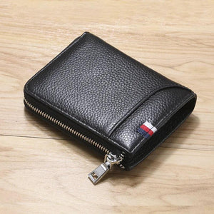 Leather Men Wallet High Mini Small Zipper Wallet RFID Male Purse