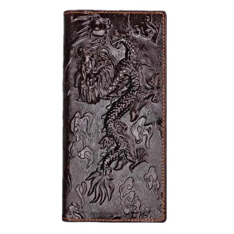 Chinese Dragon Pattern Leather Men's Wallets High Quality Purse