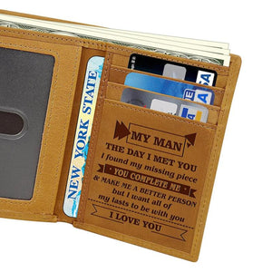 Engraved Trifold Leather Wallet for Son/Husband