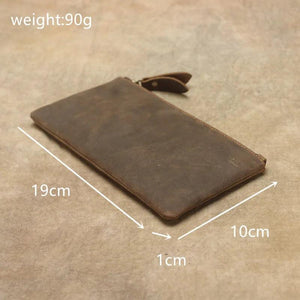 Minimalist Slim Leather Long Wallet Crazy Horse Retro Natural Cowhide