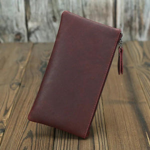 Minimalist Slim Leather Long Wallet Crazy Horse Retro Natural Cowhide