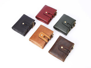 RFID Men's Leather Wallet Double Zipper Vintage Handbag