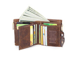 RFID Men's Leather Wallet Double Zipper Vintage Handbag
