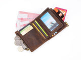RFID Men's Leather Wallet Double Zipper Vintage Handbag