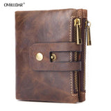 RFID Men's Leather Wallet Double Zipper Vintage Handbag