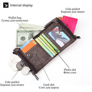 RFID Blocking Leather Double Zipper Wallet for Men Short Male Purse