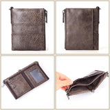 RFID Blocking Leather Double Zipper Wallet for Men Short Male Purse