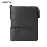 RFID Blocking Leather Double Zipper Wallet for Men Short Male Purse