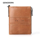 RFID Blocking Leather Double Zipper Wallet for Men Short Male Purse
