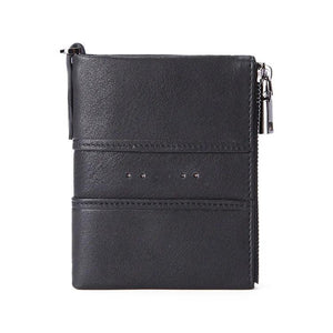 RFID Blocking Leather Double Zipper Wallet for Men Short Male Purse