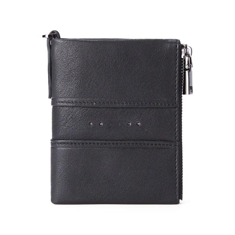 RFID Blocking Leather Double Zipper Wallet for Men Short Male Purse
