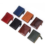 Real Cow Leather Men Wallets Trifold Short Purse Small Slim