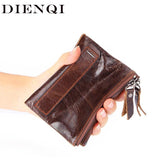 Real Cow Leather Men Wallets Trifold Short Purse Small Slim