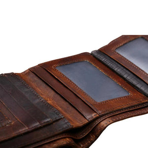 Cowhide Leather Men Wallet Vintage Folio European American Style
