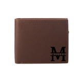 Corner Monogram Initial Mens Tri-Fold PU Leather Wallet