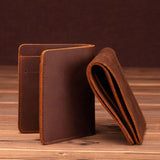 Crazy Horse Leather Men's Wallet Short U.S. Dollar Clip Retro Style