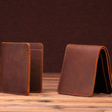 Crazy Horse Leather Men's Wallet Short U.S. Dollar Clip Retro Style