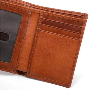 Mens Vintage Leather Wallet Trifold Son Husband Gift