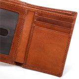 Mens Vintage Leather Wallet Trifold Son Husband Gift