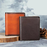 Men's Leather Short Wallet, Vertical Dollar Clip, Retro Cowhide