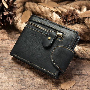 Crazy Horse Cowhide Leather Men Wallet Vintage Hasp Style