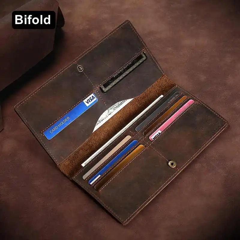 Men's Bifold Wallet Long Minimalist Leather Wallet