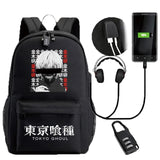 Tokyo Ghoul USB Backpack Bag School BookBag With Lock