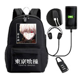 Tokyo Ghoul USB Backpack Bag School BookBag With Lock