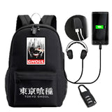 Tokyo Ghoul USB Backpack Bag School BookBag With Lock