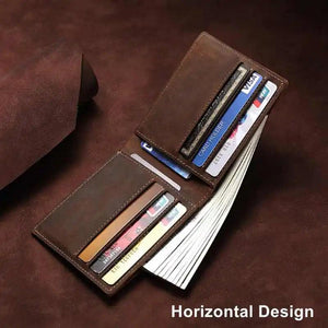 Slim Crazy Horse Leather Wallet with RFID Blocking