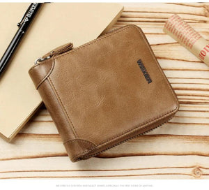 Men's Retro Small Bag Short Moneybag Business Purse Thin Zipper Billfold
