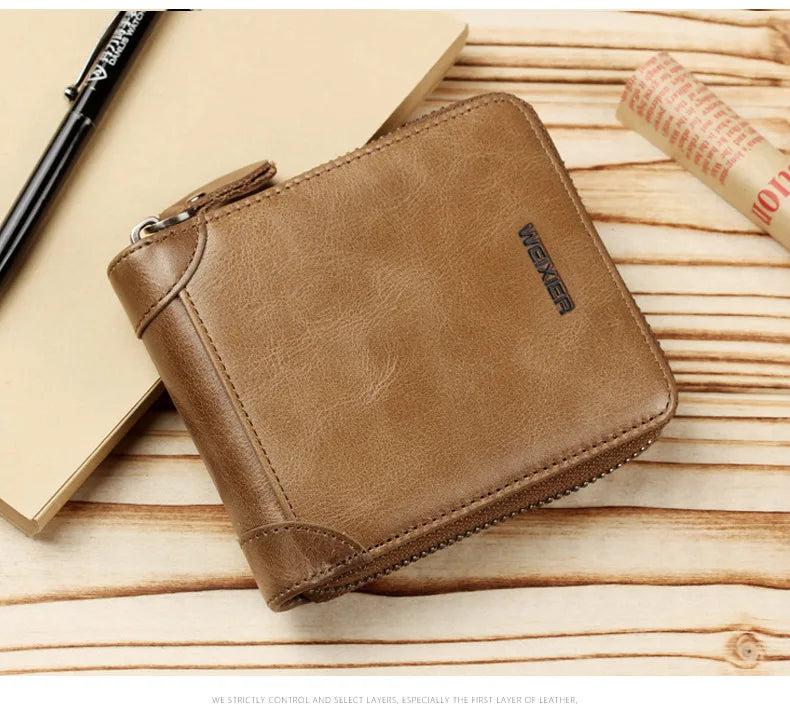 Men's Retro Small Bag Short Moneybag Business Purse Thin Zipper Billfold