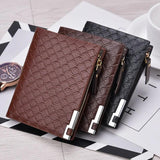 Men's Short Wallet PU Big Zippers Pocket Vintage Man Purse