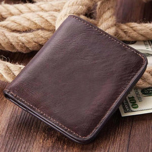 Vintage Short Men's Leather Wallet with Zipper Pouch