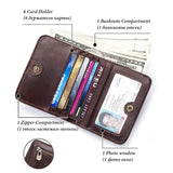 Vintage Short Men's Leather Wallet with Zipper Pouch