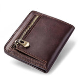 Vintage Short Men's Leather Wallet with Zipper Pouch