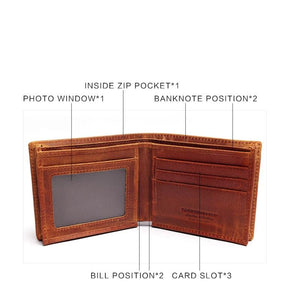 Vintage Crazy Horse Leather Wallet Men Purse Clutch Bag