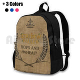 Hops & Wheat Crop Vintage Burlap Sack Outdoor Hiking Backpack