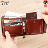 RFID Leather Men's Mini Wallet Short Man Coins Pocket Top Male Money Bags