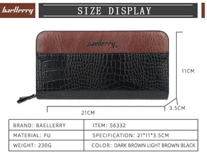 Crocodile Pattern Clutch Wallet PU Leather Zipper Business Purses