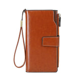 Women's RFID Anti-theft Long Wallet Oil Wax PU Leather Retro Purses