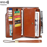 Women's RFID Anti-theft Long Wallet Oil Wax PU Leather Retro Purses