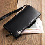Men's Leather Long Wallet Bifold Purses Zipper Male Wallet