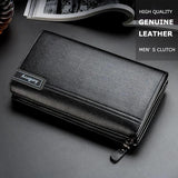 Men's Zipper Clutch Bag Leather Long Purse Wallet