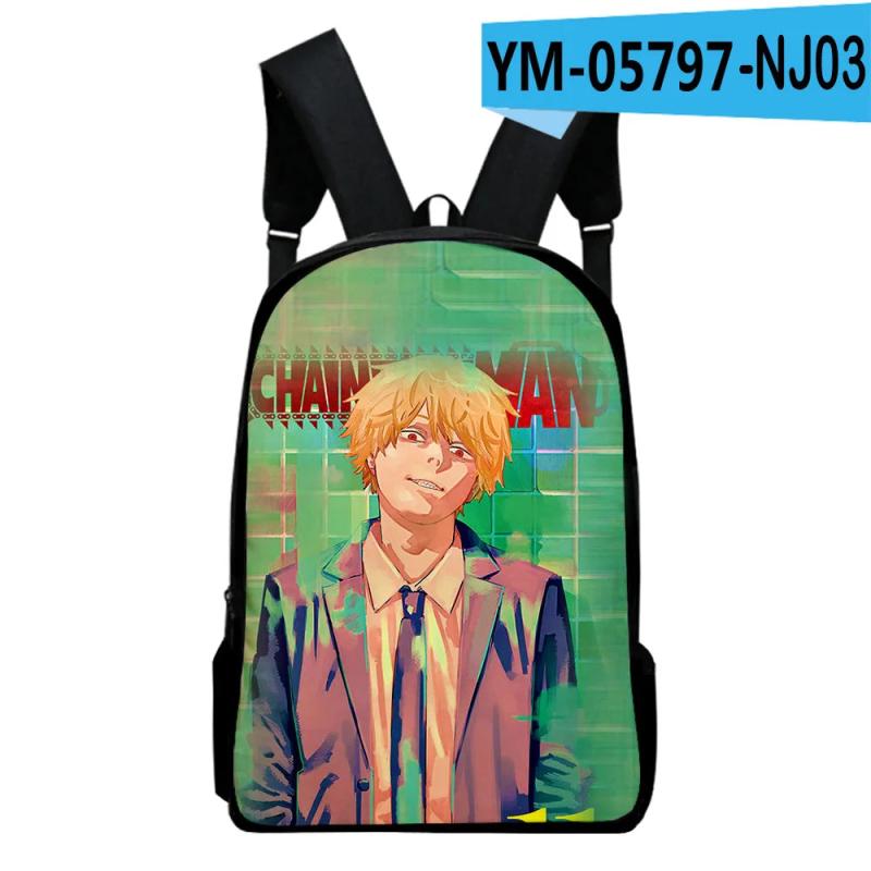 WAWNI Chainsaw Man Zipper Bag Anime Printed Students Backpack Casual School Bag