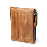 Leather Men's Wallet Short Retro Money Bag Purse Cowhide Leather Double Zipper