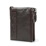 Leather Men's Wallet Short Retro Money Bag Purse Cowhide Leather Double Zipper