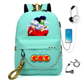 Inuyasha Nylon Backpack USB Charge Schoolbag Casual Student Teenager Knapsack